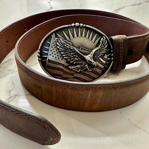 Men's Brown Leather Belt with Eagle Silver Buckle